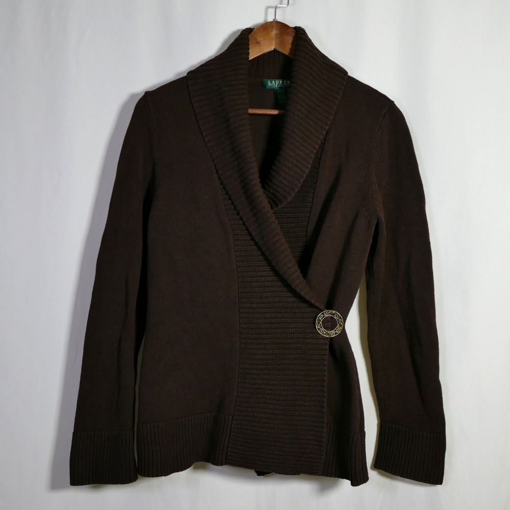 Lauren Ralph Lauren Preppy Shawl Collar Wrap Cardigan Size L Petite Old Money